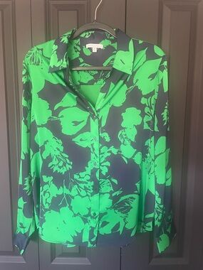 Green Floral Button-Down Blouse